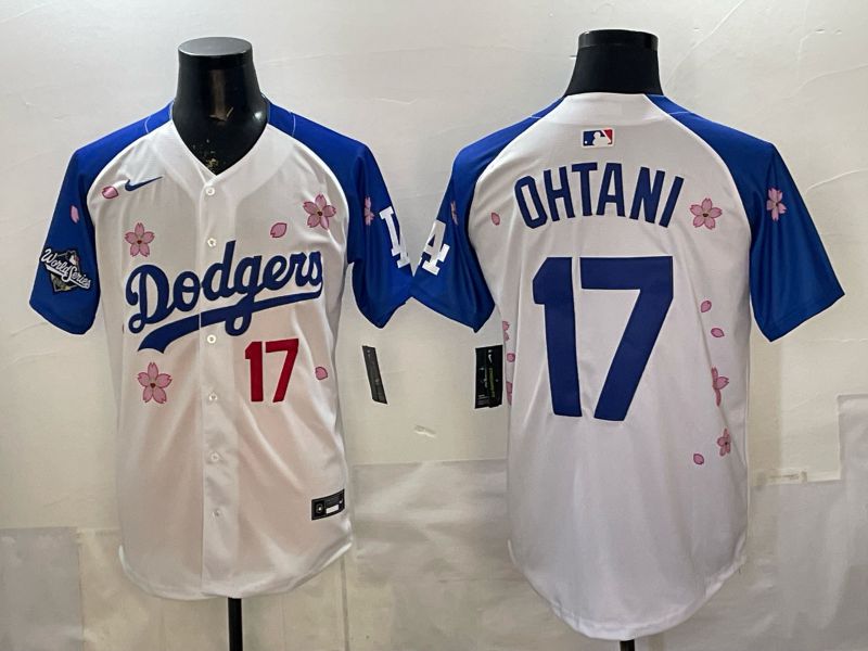 Men Nike 2026 Los Angeles Dodgers #17 Ohtani White Blue Sakura Edition Game MLB Jersey 12083->los angeles dodgers->MLB Jersey